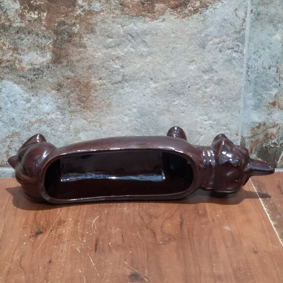 Vintage Dachshund Dog Ceramic Cracker Tray Planter Brown Glazed - Picture 5 of 14